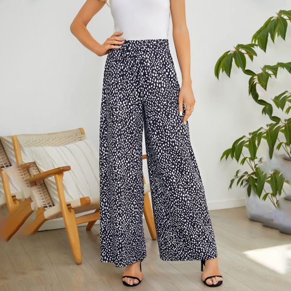 Women's Wide Leg Pants Casual Palazzo Summer Flowy Pants Elastic High Waist Lounge Drawstring Long Missky