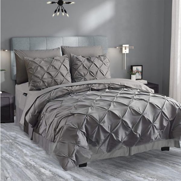 Elegant Comfort 8-pc Pintuck Pinch Comforter Set - Includes 4-pc Sheet Set With Sided Storage Pocket Elegant Comfort