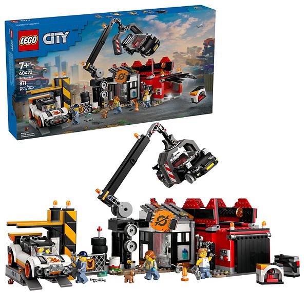 Игровой набор LEGO Гараж с машинами 60472, 871 деталь, 4 минифигурки, кран, дробилка, обучающая игрушка Lego