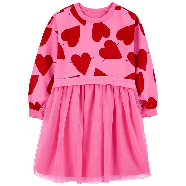 Girls 4-14 Carter's Valentine Heart Print Long Sleeve Layered Sweater Dress Carter's