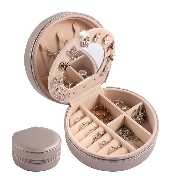 Travel Jewelry Organizer Case Box W/mirror Portable For Rings Earrings Storage Zodaca