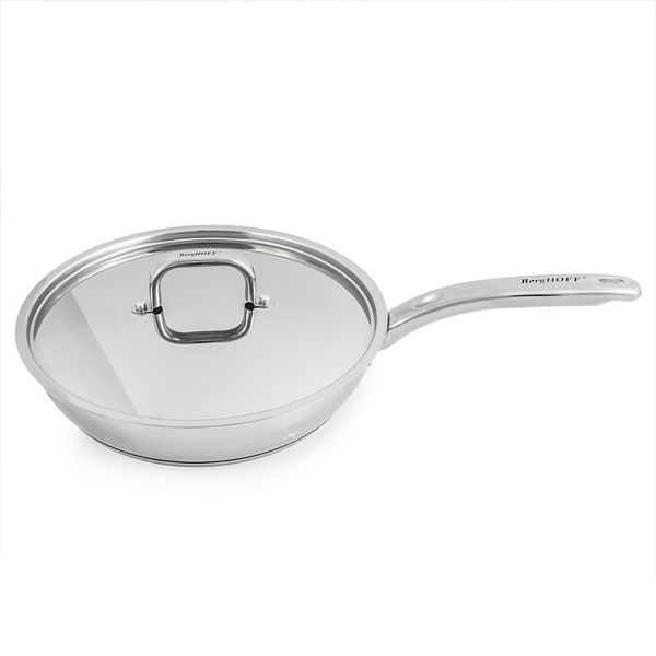 BergHOFF Belly Shape 18/10 Stainless Steel 10.5" 2.5qt. Skillet with Stainless Steel Lid BergHOFF