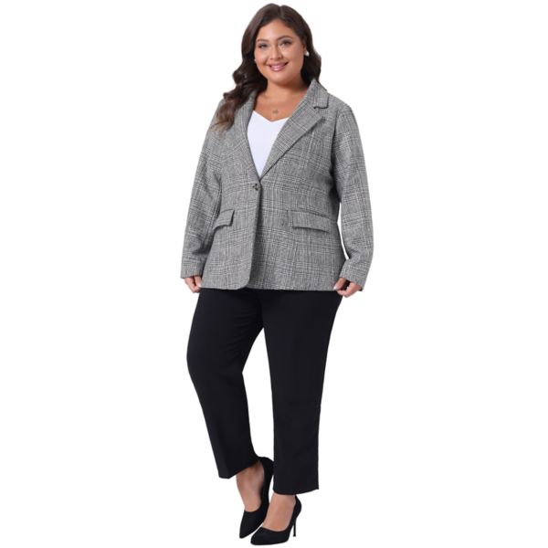 Plus Size Blazer Suit for Women Notch Lapel One Button Work Office Plaid Jacket Agnes Orinda