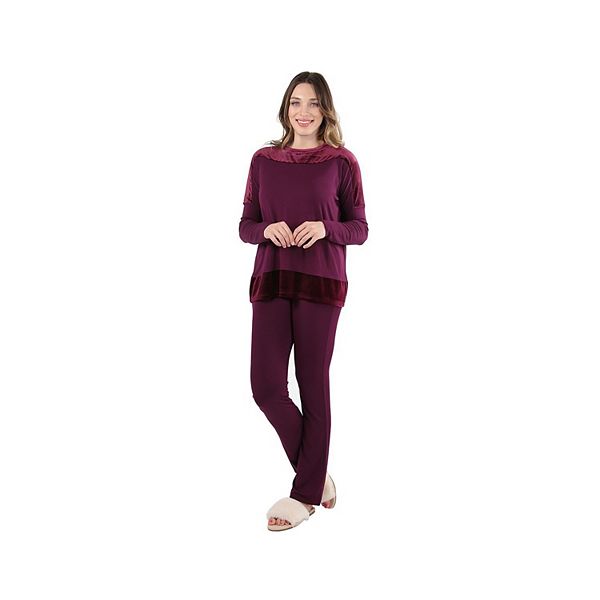 Women's Velour Luxe Frosted Trim Ultra-Soft Pajama Set Memoi