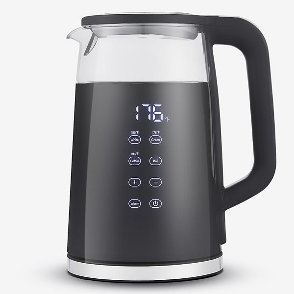 Elite Cuisine 1.8Qt Double Wall Cool Touch Glass Digital Tea Kettle, Keep Warm Elite