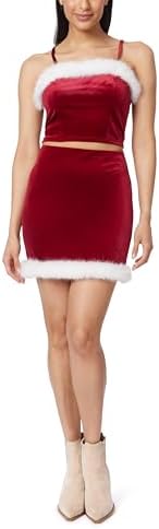 WallFlower Womens Mrs Claus Christmas Fur Trimmed Luxe Velour Cropped Cami and Mini Skirt Set WallFlower