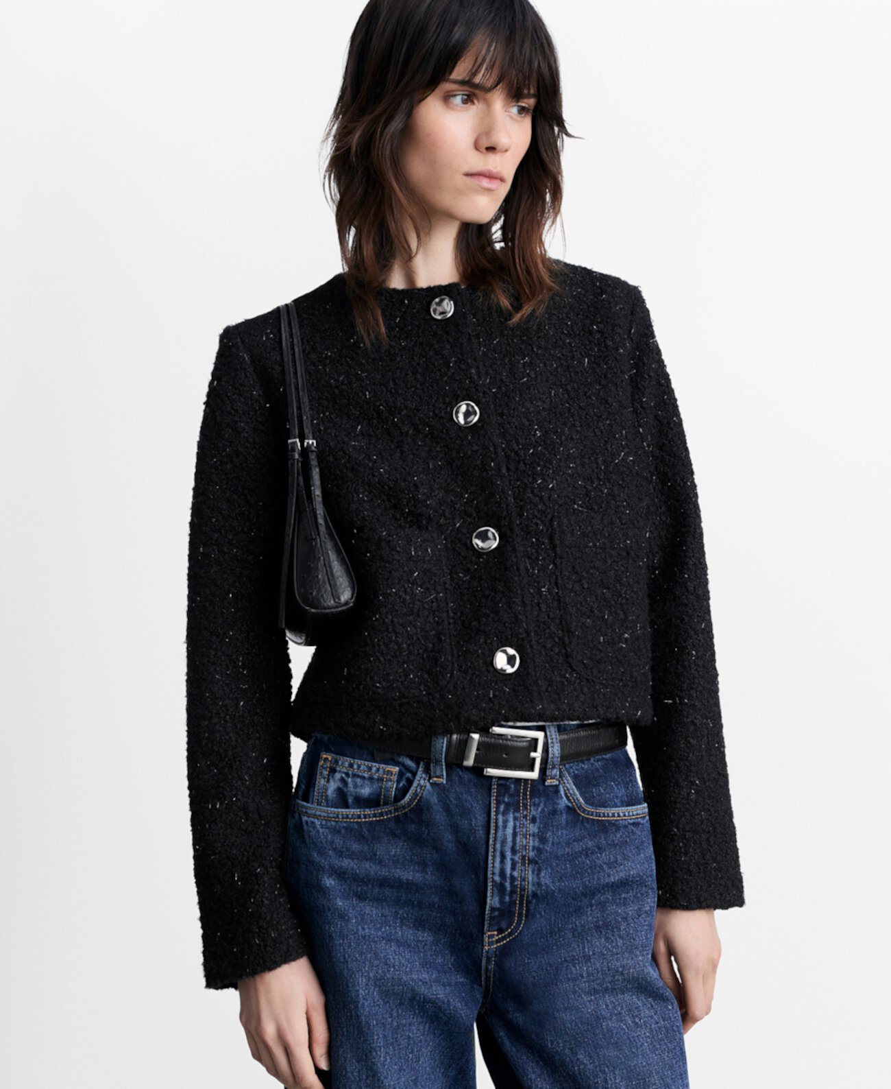 Women's Shiny Detail Shearling Jacket Mango