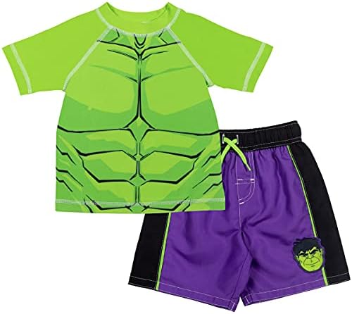 Marvel UPF 50+ Pullover Rash Guard and Swim Trunks Outfit Set Toddler to Big Kid Sizes (2T - 18-20) Marvel