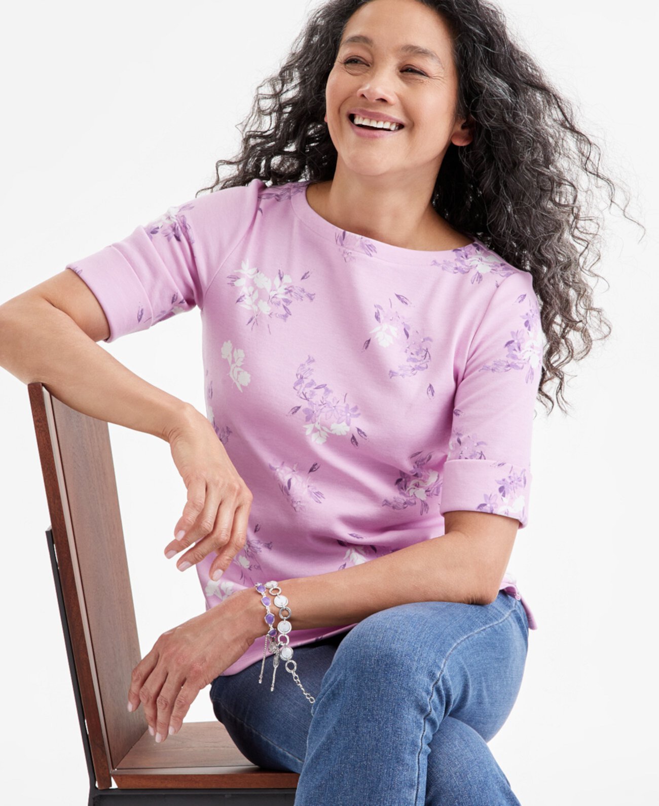 Women's Printed Elbow-Sleeve Knit Top, Exclusively at Macy's Style & Co