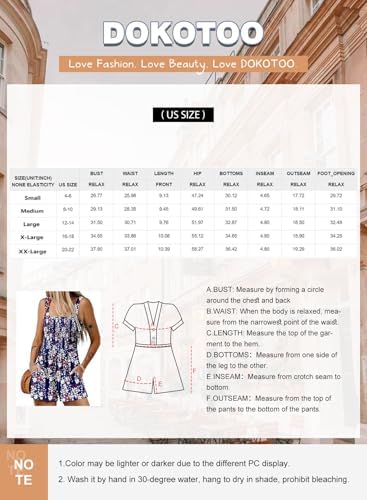 Dokotoo Women's Summer Casual Smocked Rompers Square Neck Sleeveless Loose Shorts Jumpsuits 2024 Beach Vacation Outfits Dokotoo