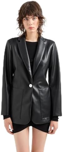 Armani Exchange Women's Faux Leather Single Button Blazer A｜X Armani Exchange