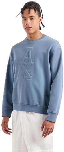 Armani Exchange Men's Ax Stacked Logo Cotton French Terry Crewneck Sweatshirt A｜X Armani Exchange