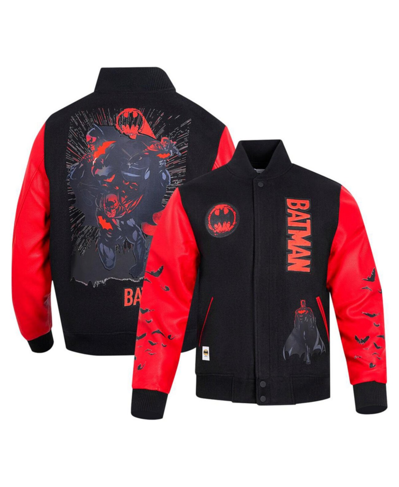 Men's Black/Red Batman Comics Signal Full-Zip Varsity Jacket Freeze Max