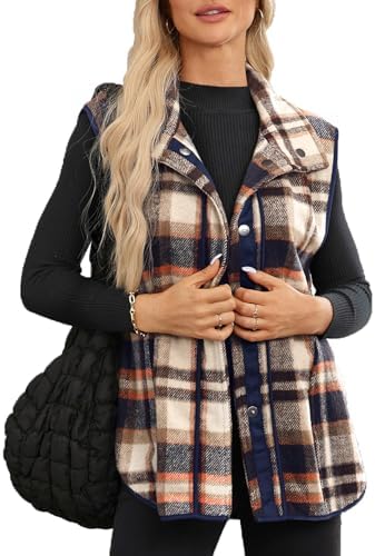 Dokotoo Womens Vest 2024 Fall Fashion Lapel Button-Down Sleeveless Casual Oversized Outerwear Plaid Jacket Coat with Pockets Dokotoo