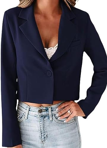 Dokotoo Women's Casual Office Cropped Blazer Long Sleeve Open Front with Button Cardigans Jacket Work Suit Dokotoo