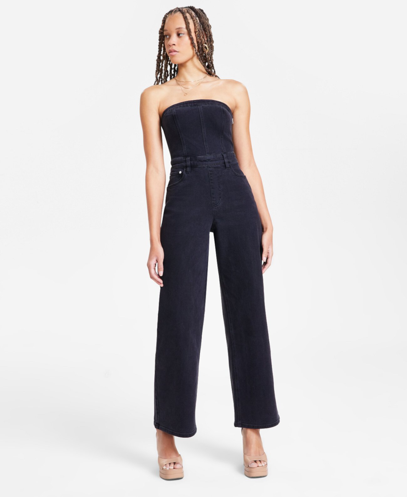 Women's Strapless Black-Wash Denim Jumpsuit, Exclusively at Macy's Bar III