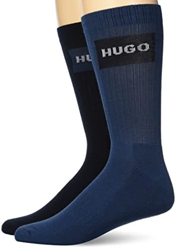 HUGO Men's 2-Pack Red Logo Ribbed Quarter Length Socks Hugo