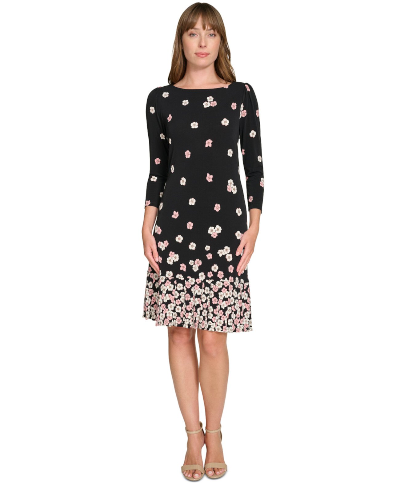 Women's Floral-Print Pleated-Hem Shift Dress Tommy Hilfiger