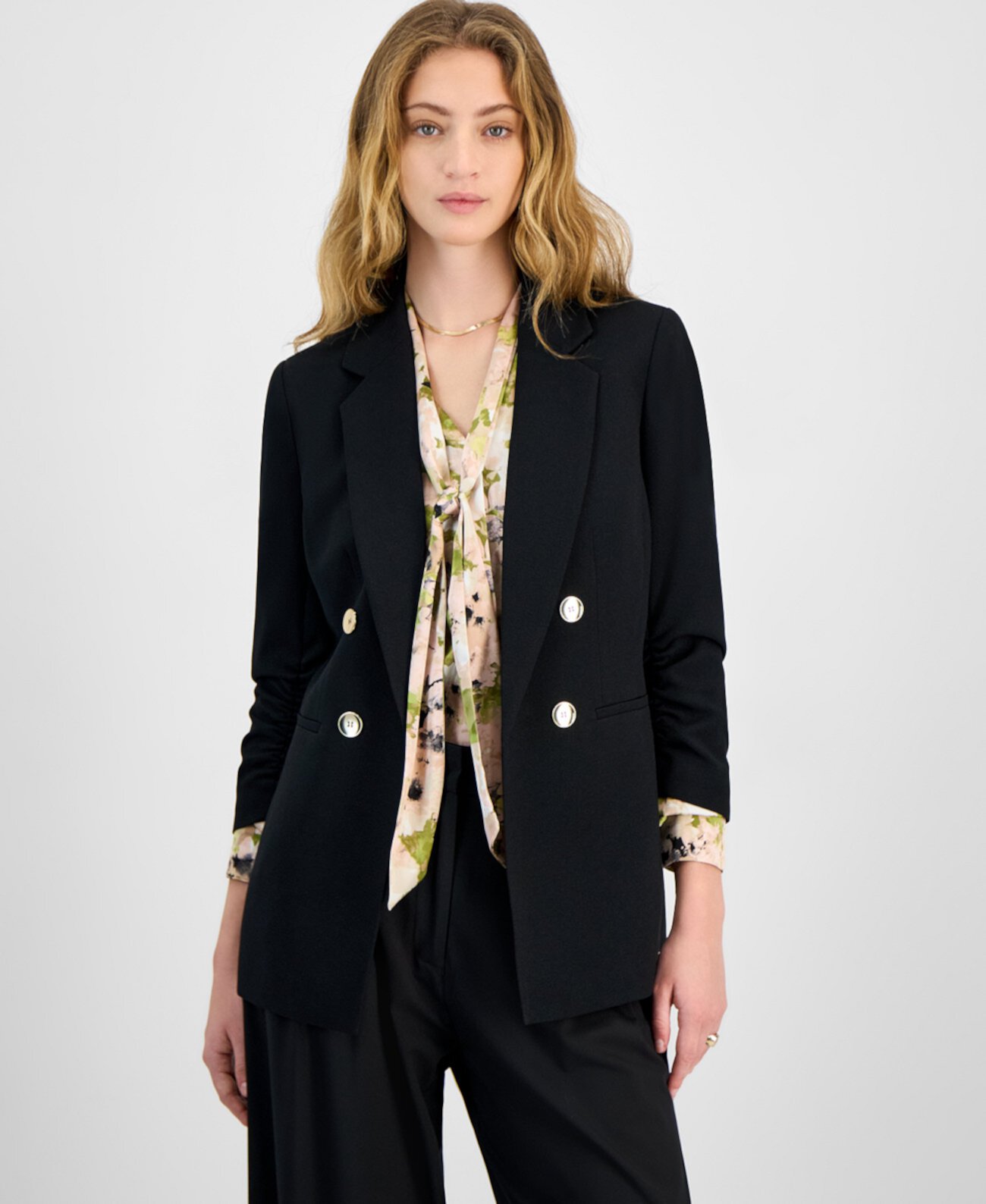 Women's Faux Double-Breasted Scrunch-Sleeve Blazer, Exclusively at Macy's Bar III