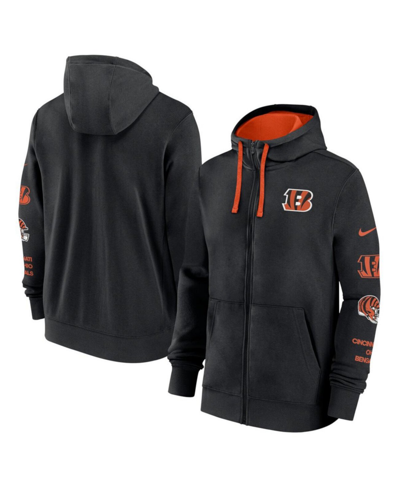 Men's Black Cincinnati Bengals Club Full-Zip Hoodie Jacket Nike