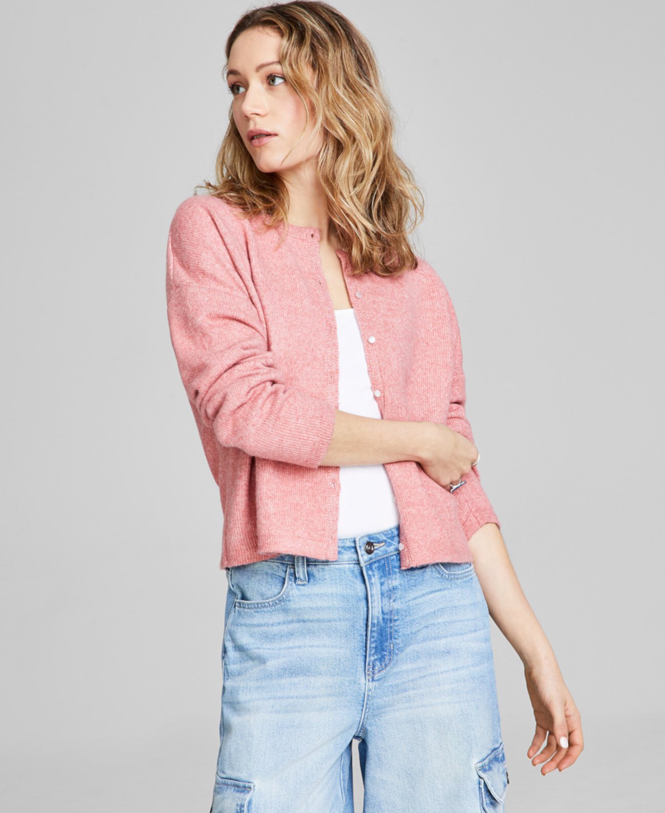 Women's Button-Down Dropped-Shoulder Basic Cardigan Sweater And Now This