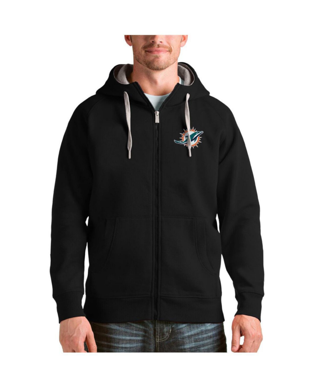 Men's Black Miami Dolphins Victory Full-Zip Hoodie Antigua