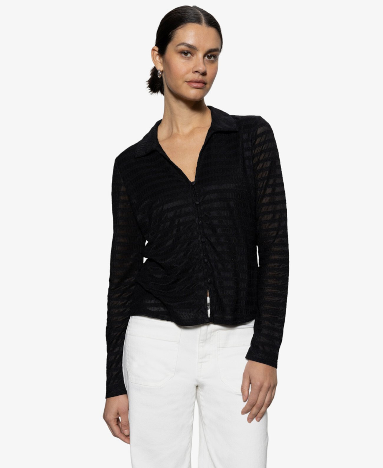 Women's Mesh-Lace Button-Front Shirt Sanctuary