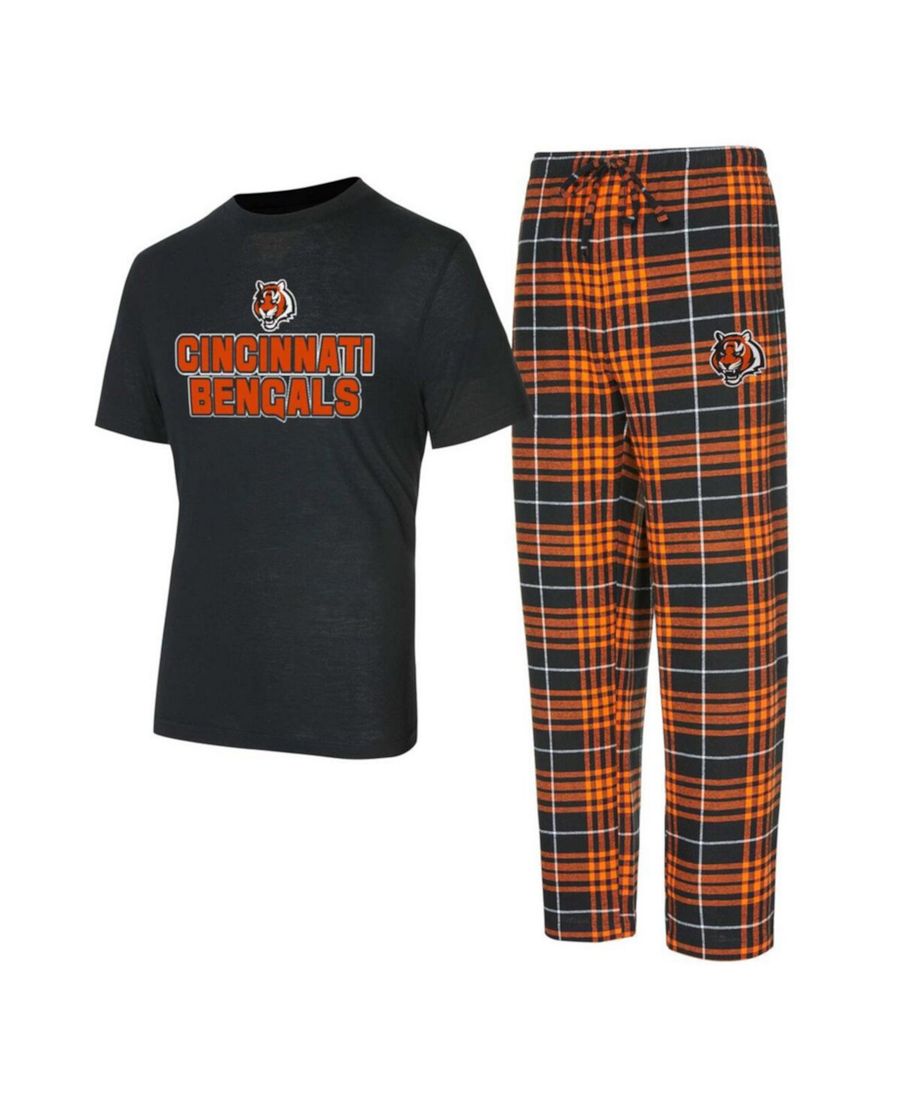 Men's Black/Orange Cincinnati Bengals Vector T-Shirt Flannel Pants Sleep Set Concepts Sport