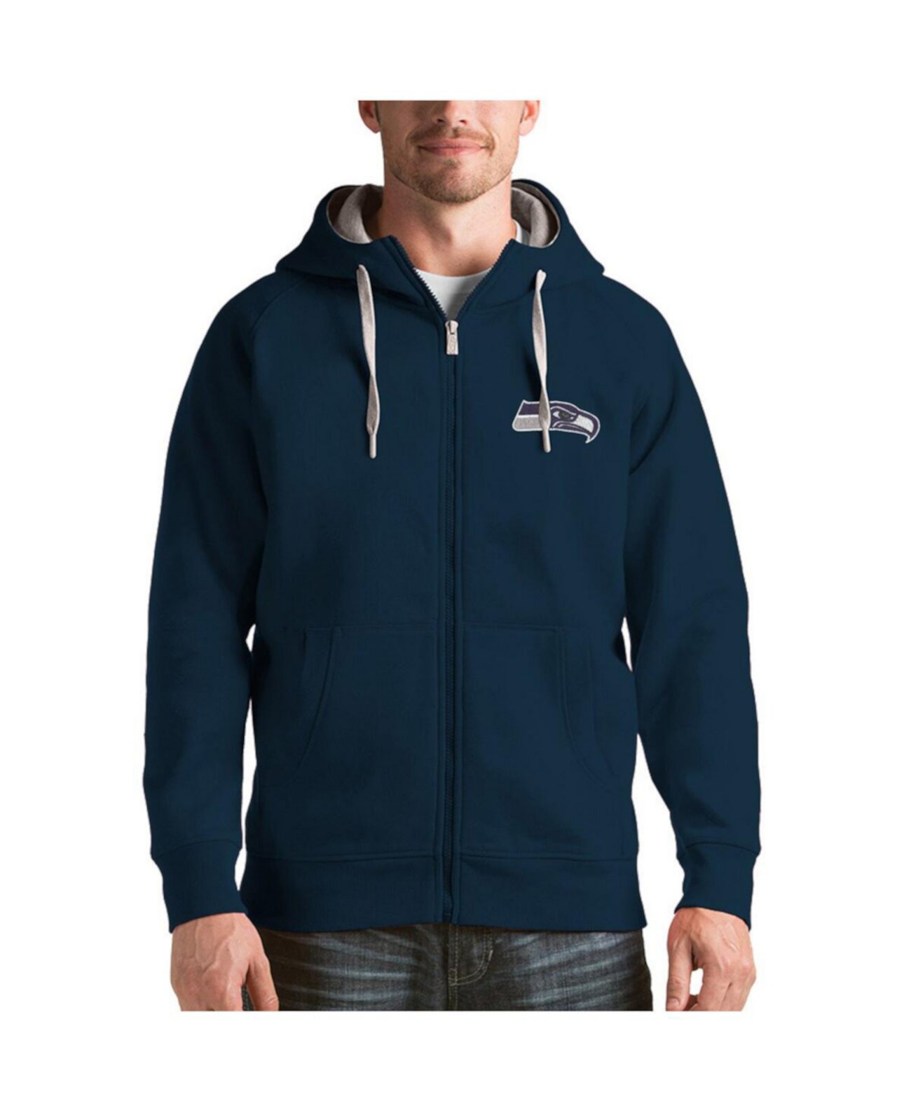 Men's College Navy Seattle Seahawks Victory Full-Zip Hoodie Antigua