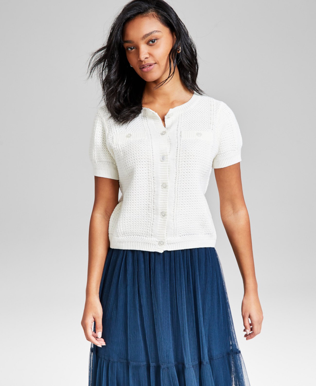 Women's Textured Button-Front Cardigan, Exclusively at Macy's And Now This