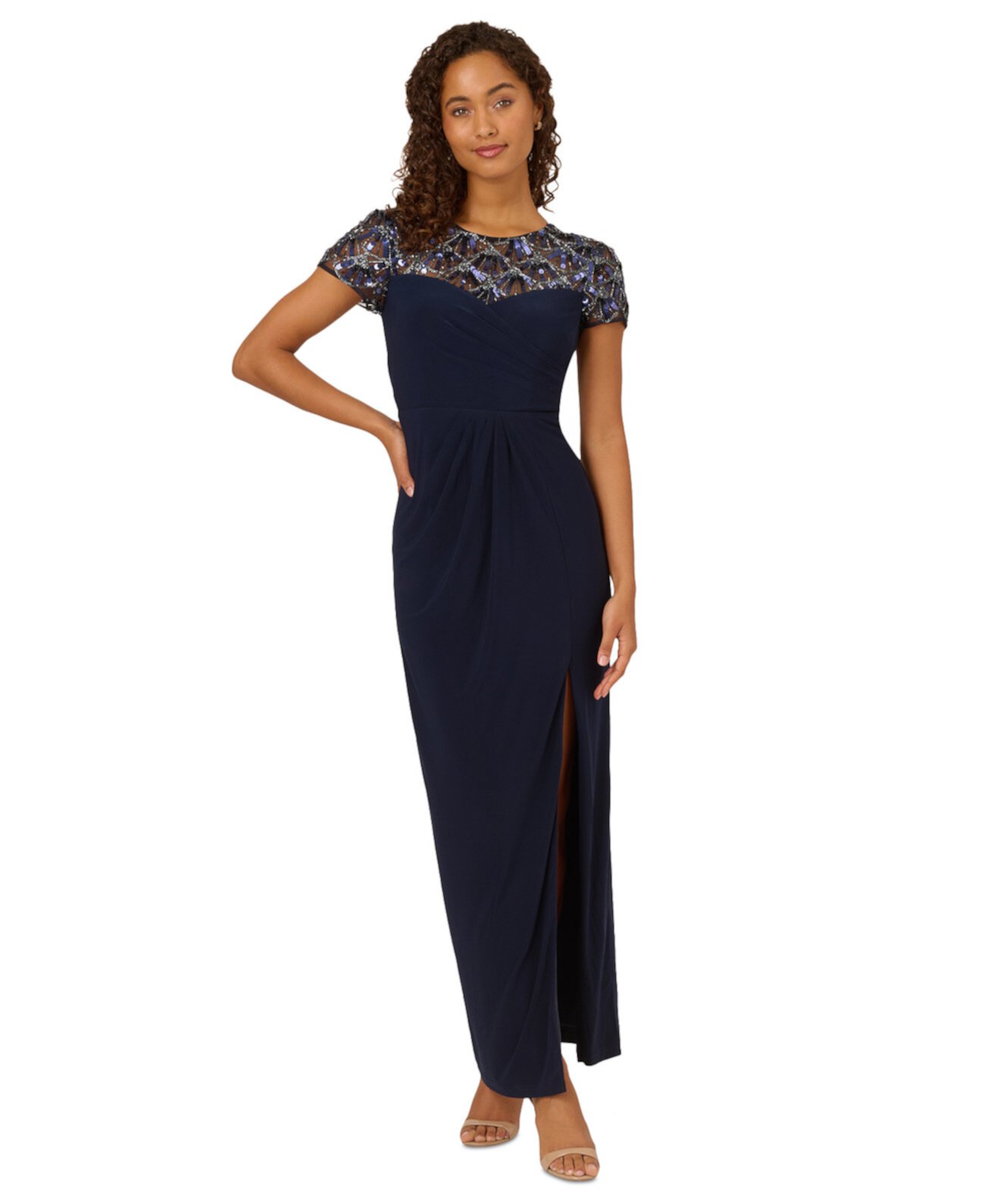 Women's Beaded High-Slit Jersey Dress Adrianna Papell