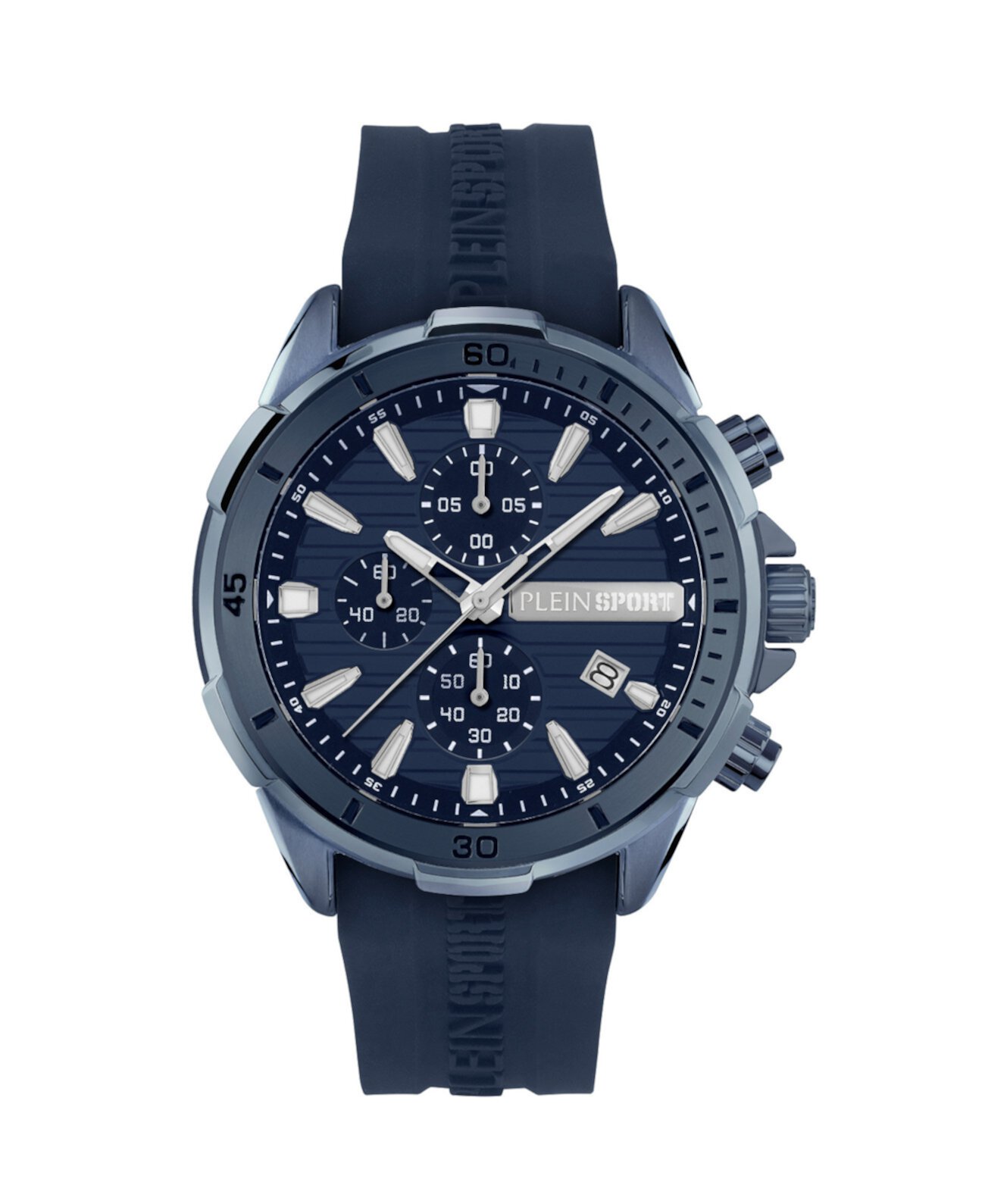 Men's Impact Chronograph Date Quartz Blue Silicone Strap 46mm Plein Sport