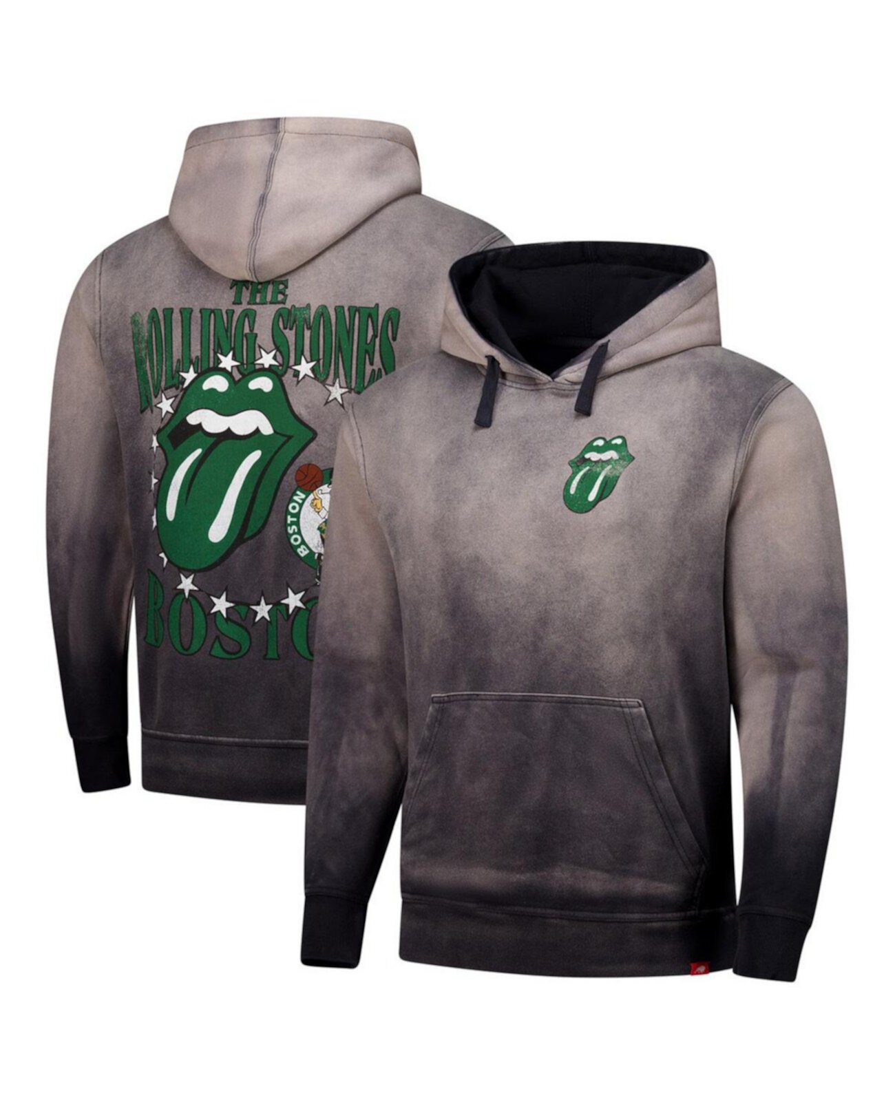 Унисекс серое худи с длинным рукавом и карманом Rolling Stones x Boston Celtics Sportiqe