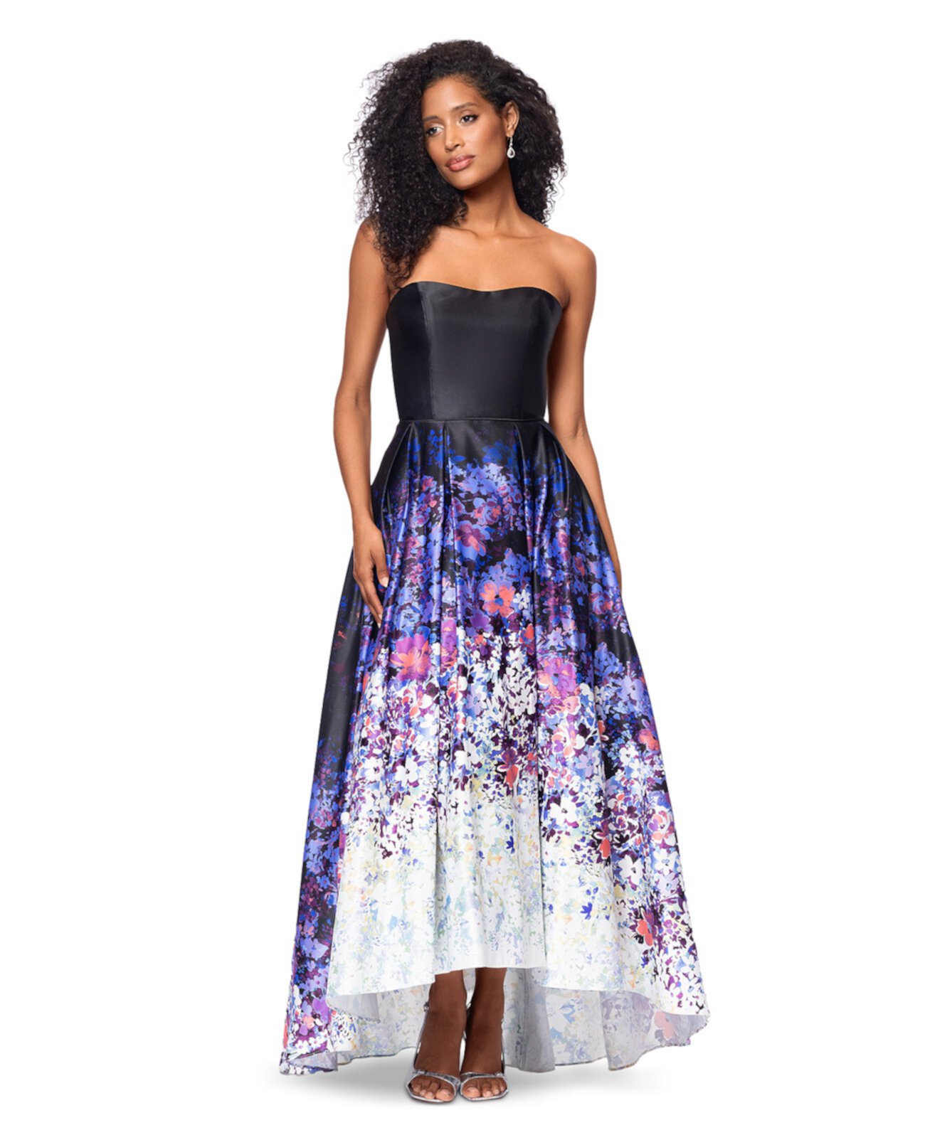 Petite Strapless High-Low Ball Gown Betsy & Adam