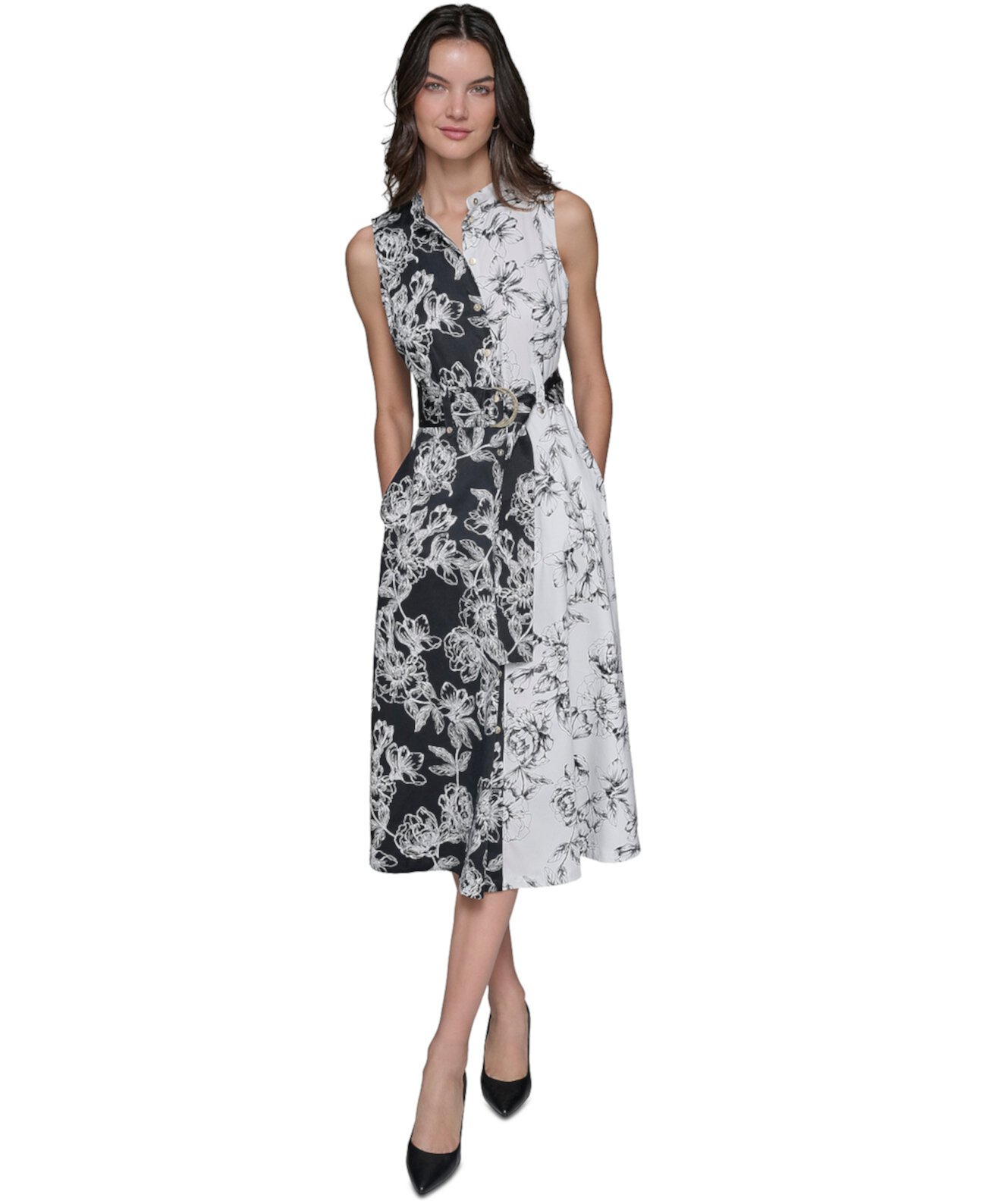 Women's Printed Belted Button-Front Shirtdress Karl Lagerfeld Paris