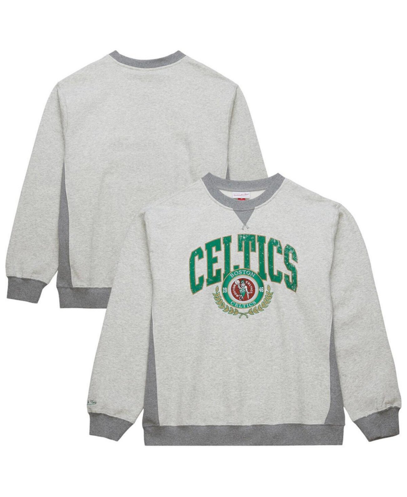 Men's Heather Gray Boston Celtics Vintage Logo Pullover Sweatshirt Mitchell & Ness