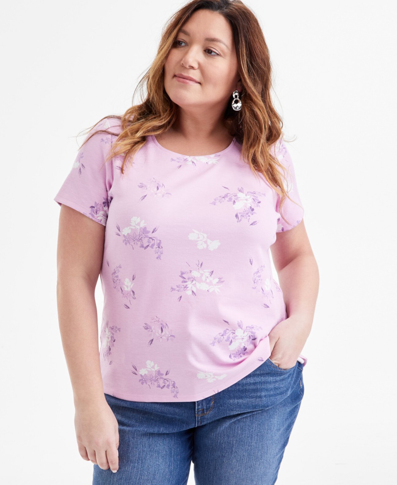 Plus Size Printed Scoop-Neck T-Shirt, Exclusively at Macy's Style & Co