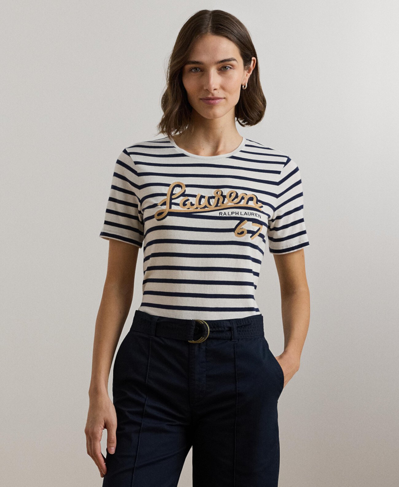 Women's Logo Striped Cotton-Blend Jersey Tee LAUREN Ralph Lauren