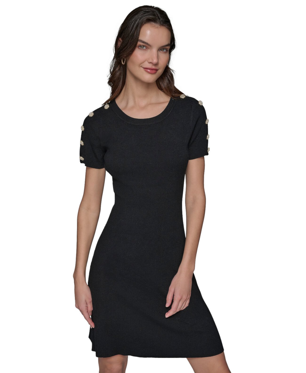 Women's Ribbed Embellished-Button Dress Karl Lagerfeld Paris