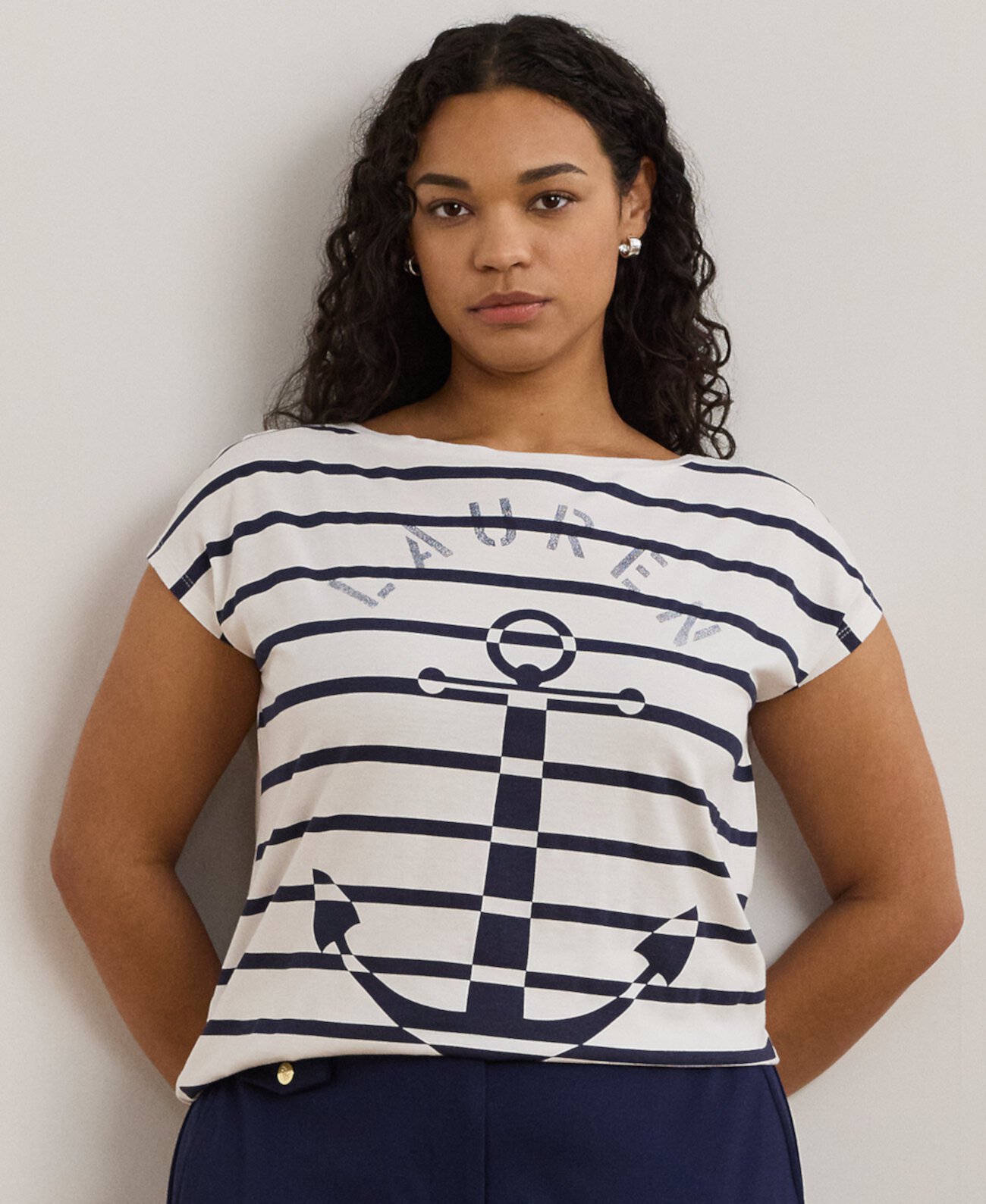 Plus Size Striped Anchor-Graphic Jersey Tee LAUREN Ralph Lauren