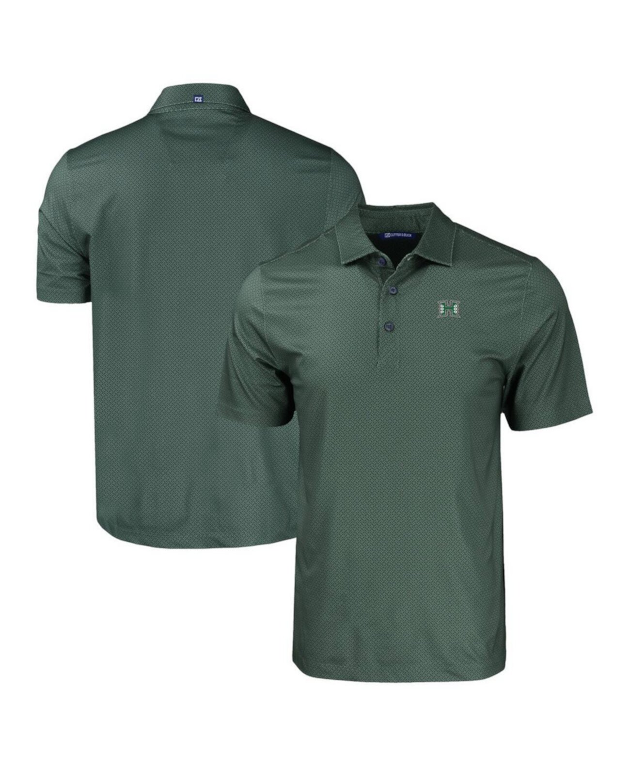 Men's Green Hawaii Rainbow Warriors Pike Eco Tonal Geo Print Stretch Polo Cutter & Buck