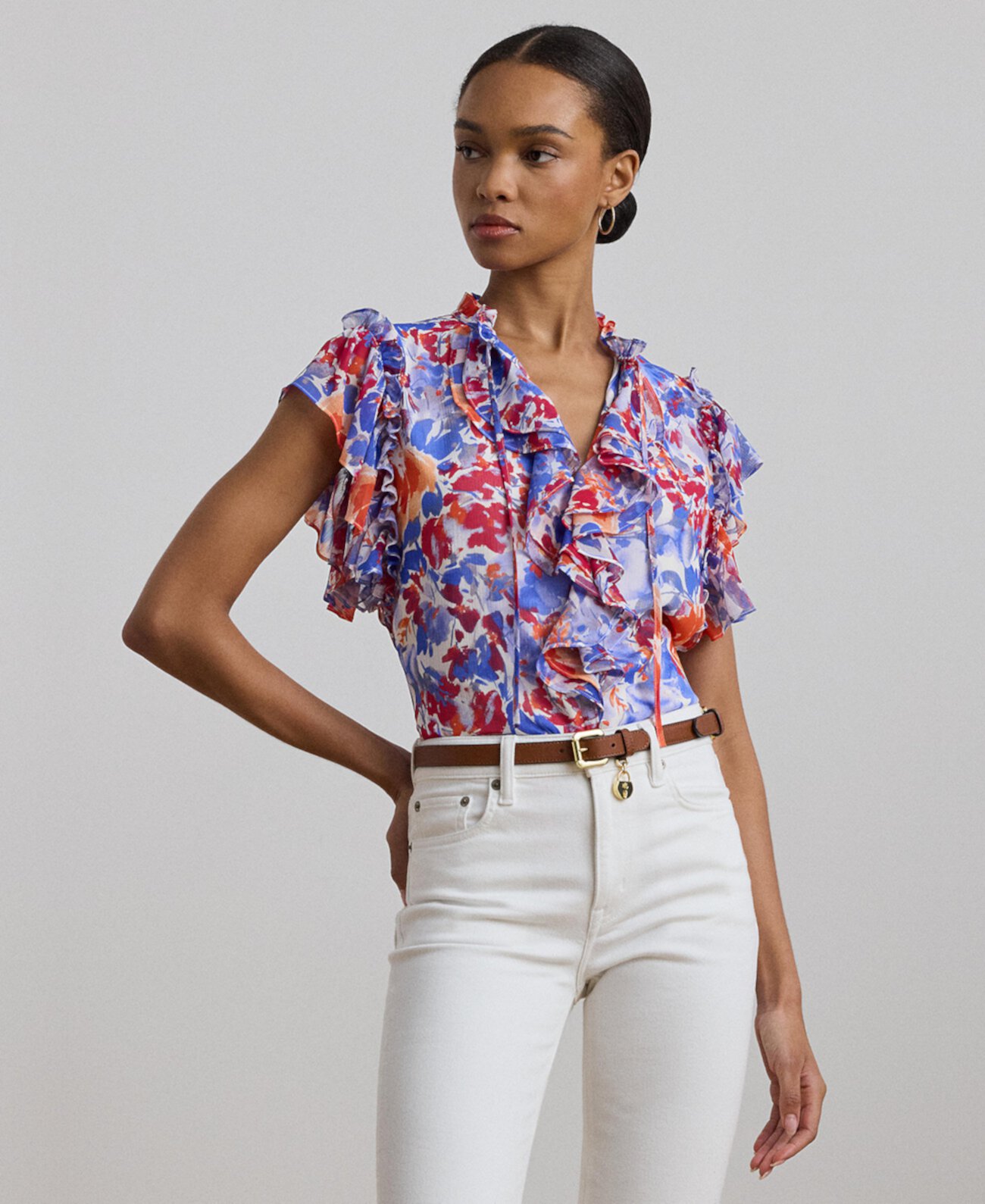 Women's Floral Ruffle-Trim Georgette Blouse LAUREN Ralph Lauren