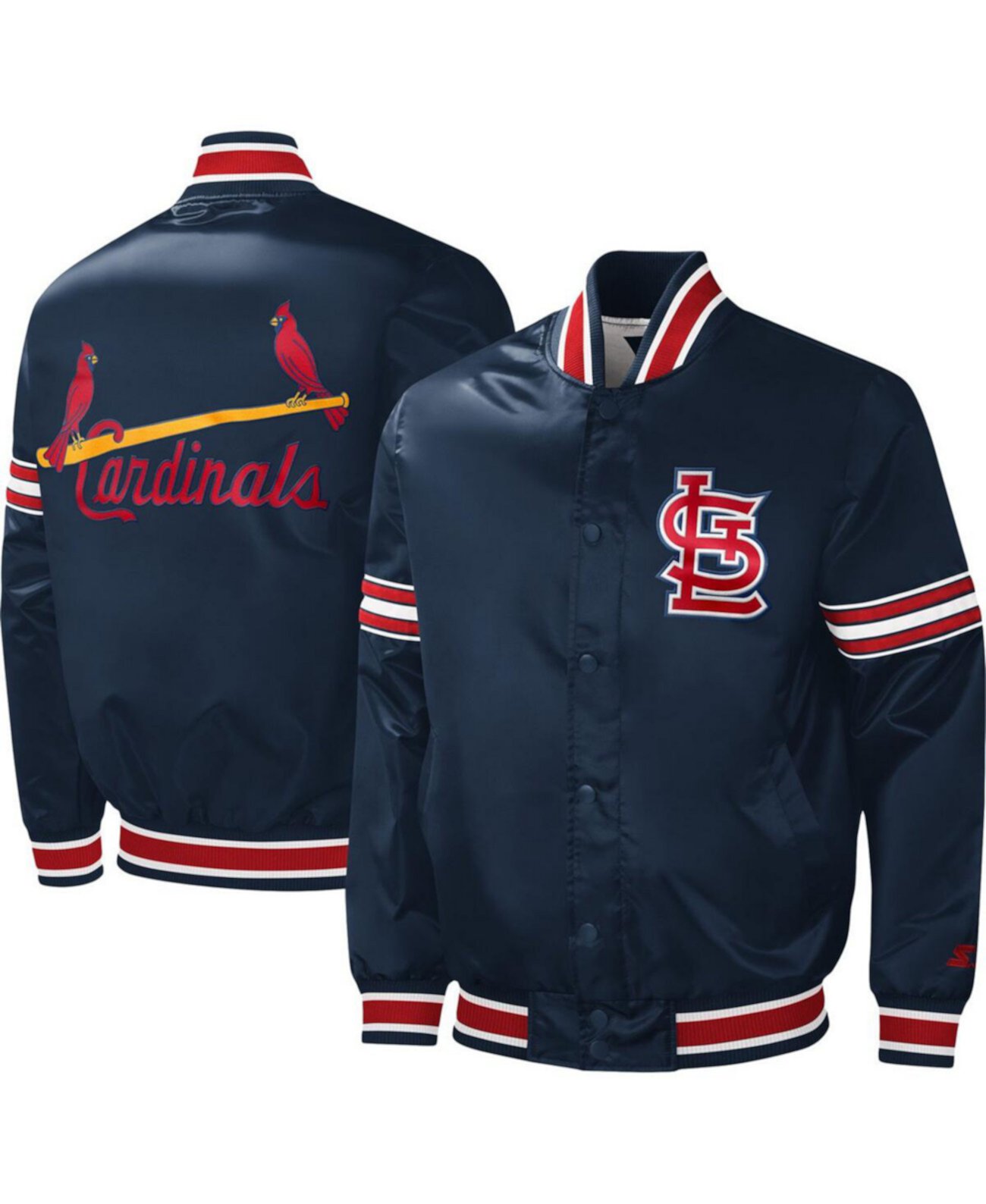 Мужская темно-синяя куртка-varsity St. Louis Cardinals Slider Satin с полными кнопками и несколькими карманами Starter