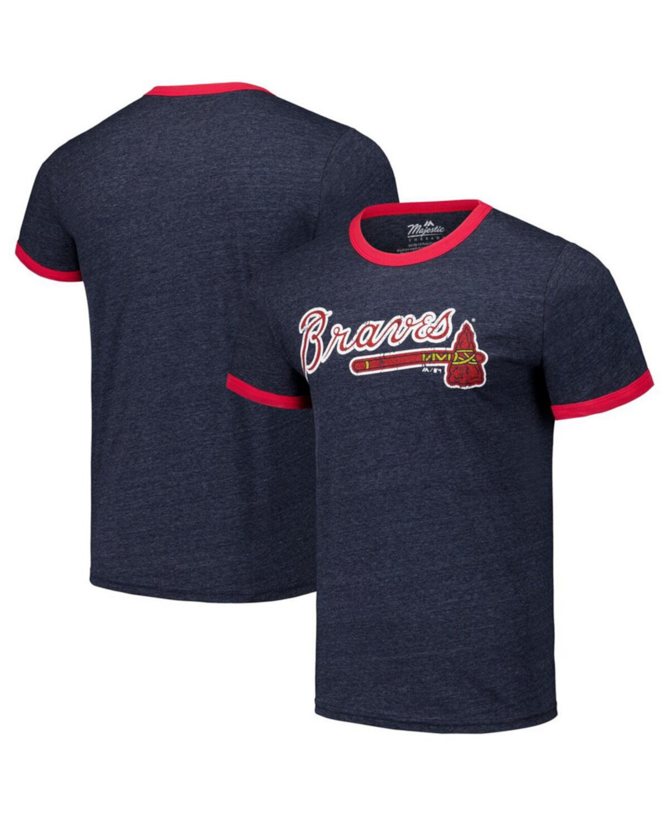 Threads Men's Navy Atlanta Braves Ringer Tri-Blend T-Shirt Majestic