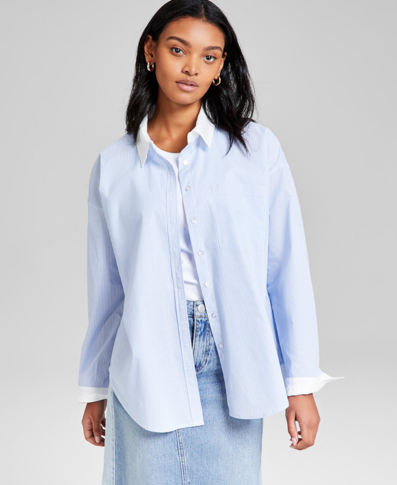 Women's Cotton Button-Front Long-Sleeve Shirt, Exclusively at Macy's And Now This