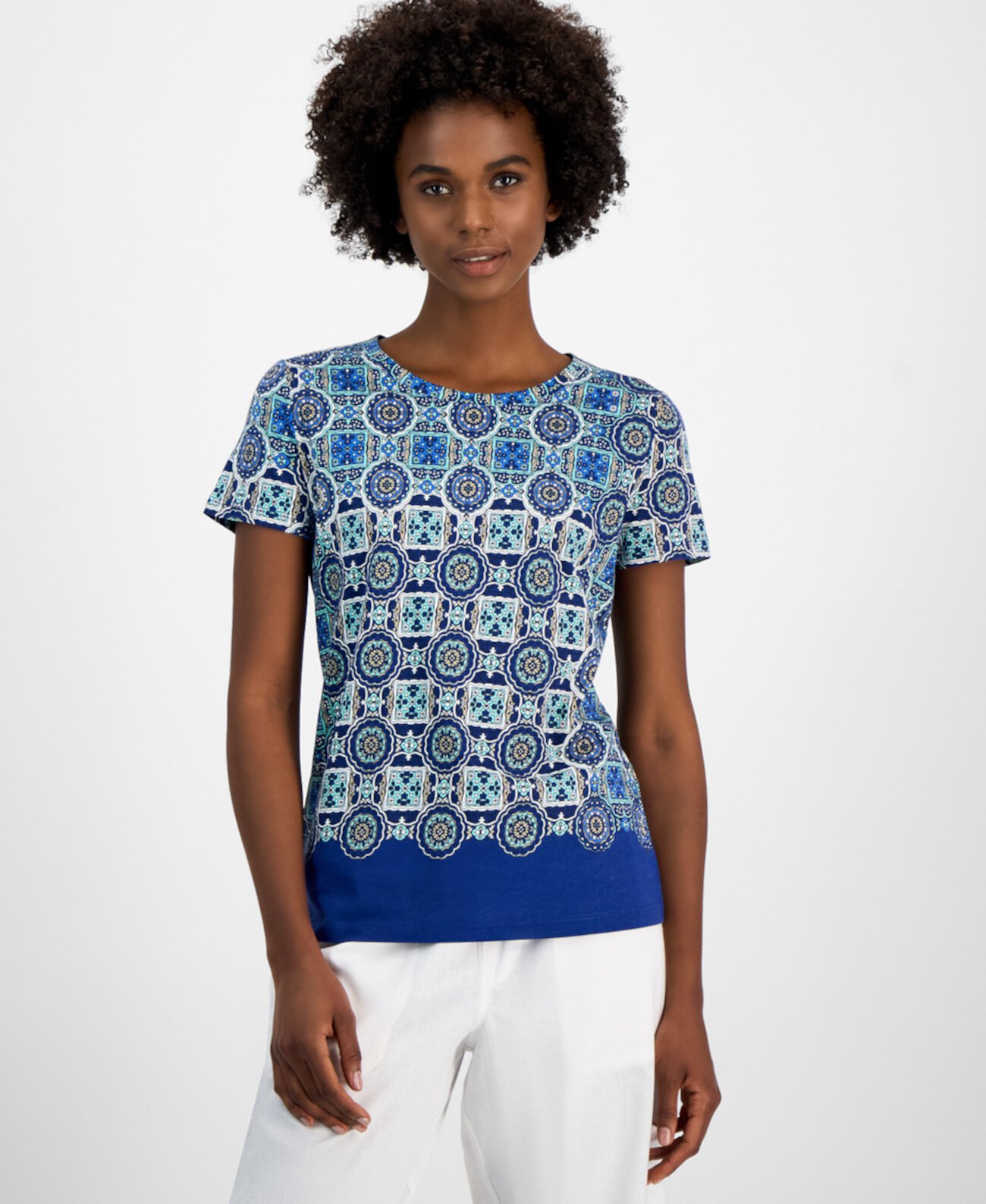 Women's Foulard-Print Crewneck Tee Nautica Jeans