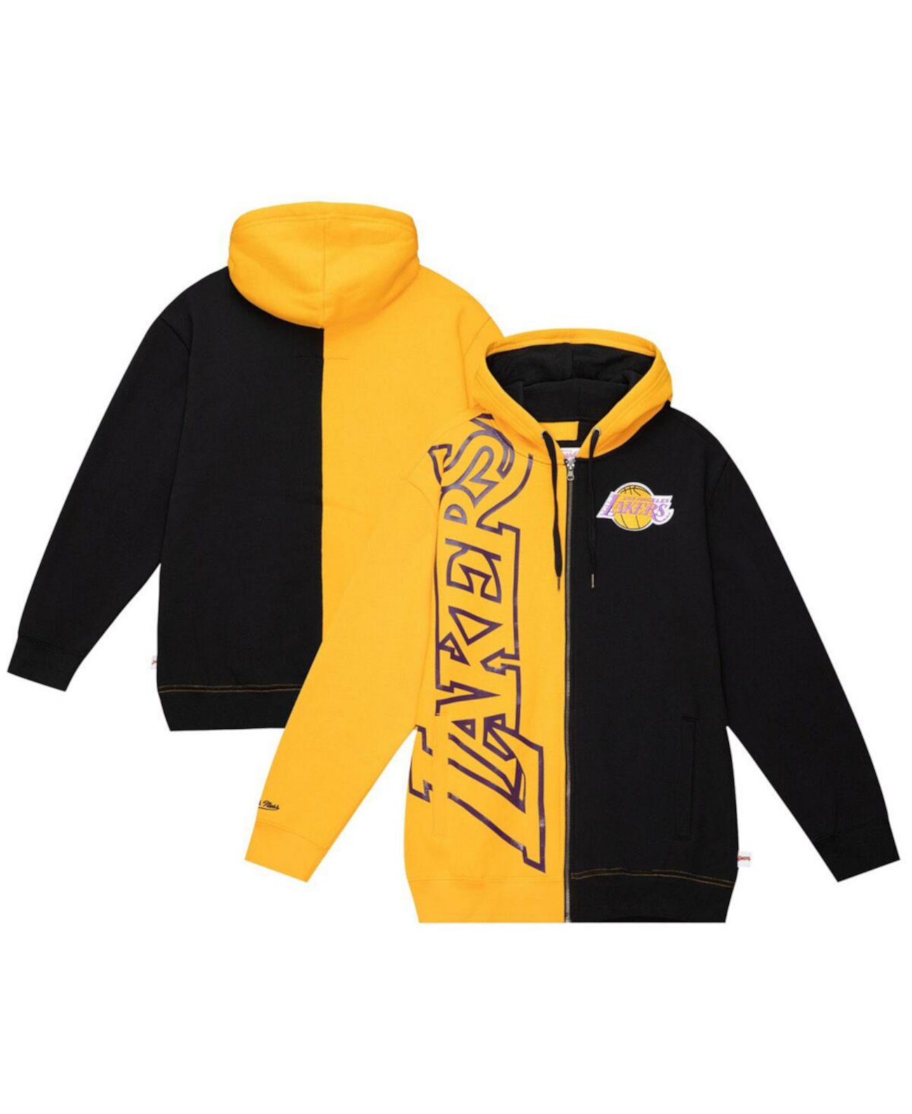 Men's Gold/Black Los Angeles Lakers Color Block 2.0 Fleece Full-Zip Hoodie Mitchell & Ness