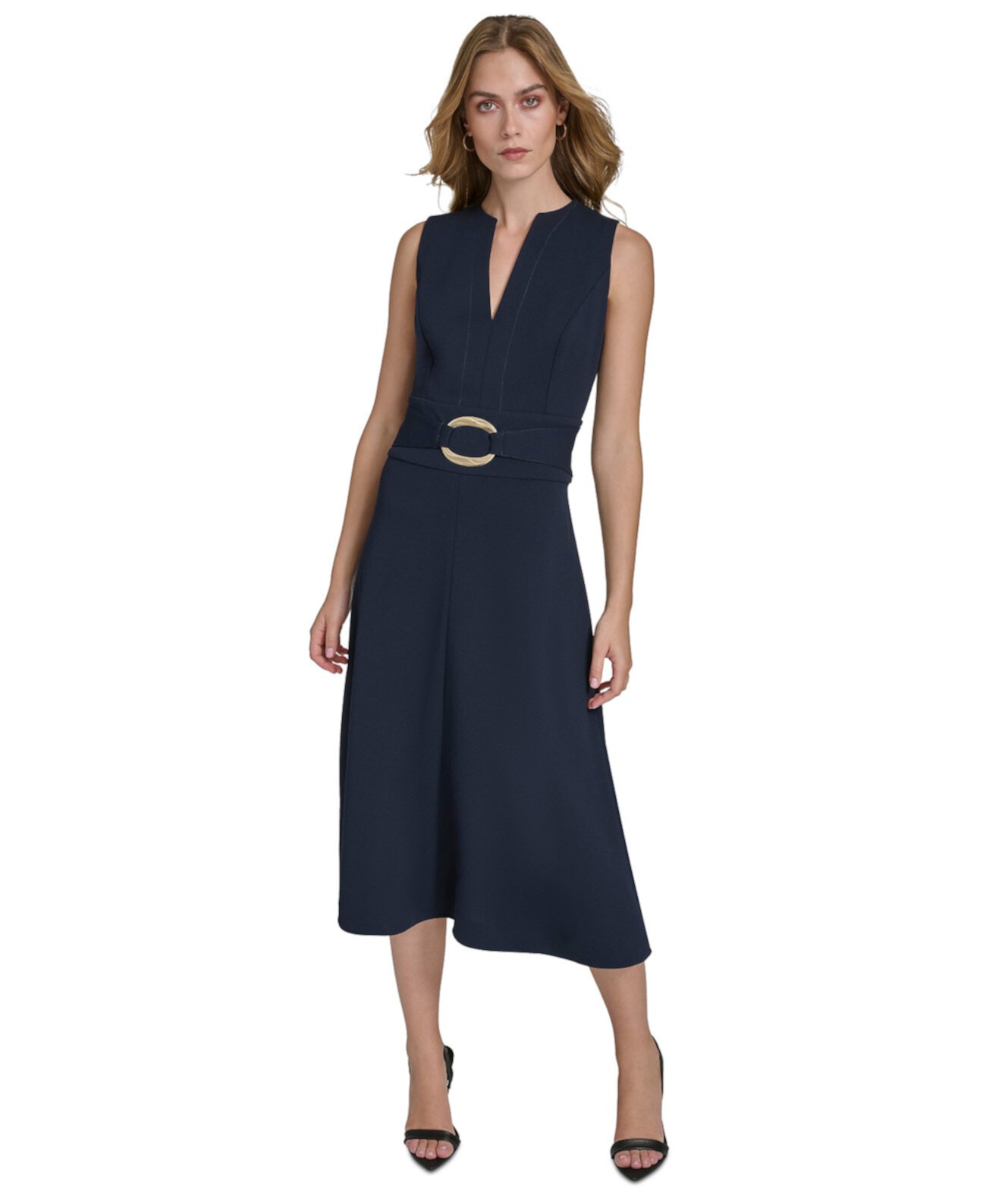 Women's Split-Neck Sleeveless A-Line Dress Halston