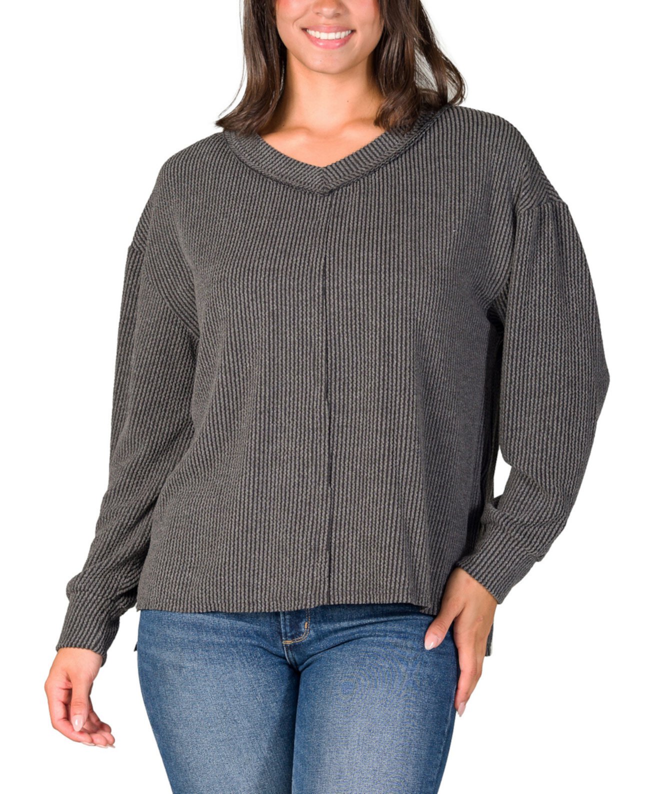 Women's Relaxed Fit Ribbed Knit V Neck Sweater Top 24Seven Comfort