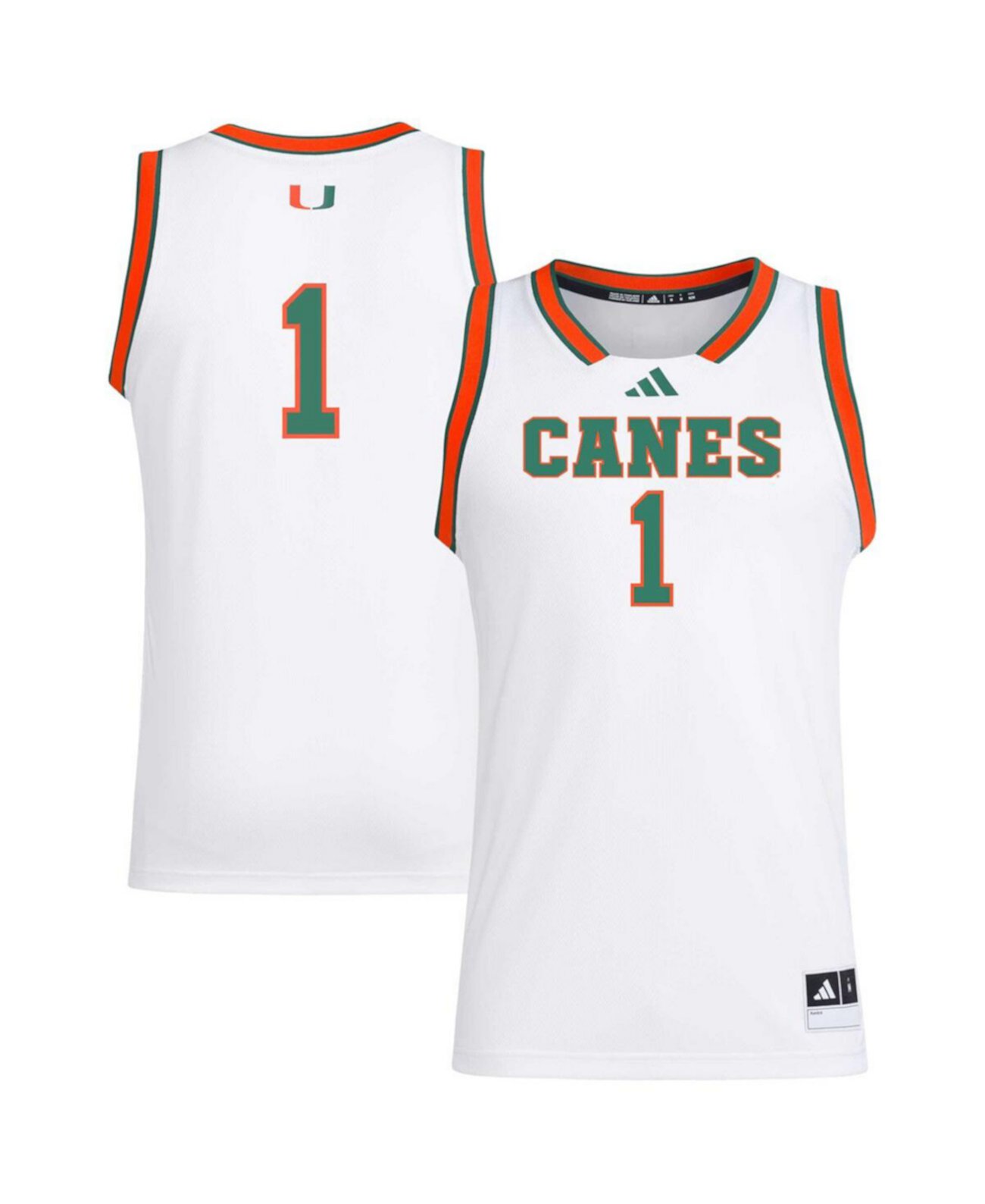 Men's 1 White Miami Hurricanes Replica Swingman Jersey Adidas